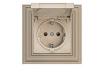 Розетки и выключатели: Розетка с крышкой, мембраной, с з/к 16А 250В IP44, пружинные зажимы, кремовая матовая, Classic - Kanlux
