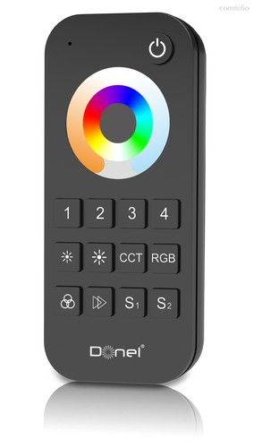 RGB+CCT пульт дистанционного управления, 4 зоны, Черный, зона охвата 30м, серия:DN8UTZ - Donel