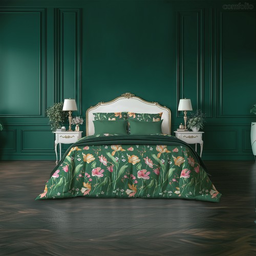 Комплект постельного белья "Verossa" Сатин 2,0СП Wild tulip, цвет зеленый, 2-спальный - Nordtex