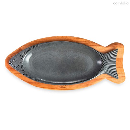 Форма овальная для рыбы на подставке Voeux 29 см, чугун, дерево - Voeux