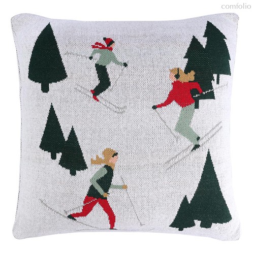 Подушка вязаная с новогодним рисунком Let's Ski из коллекции New Year Essential, 45x45 см - Tkano