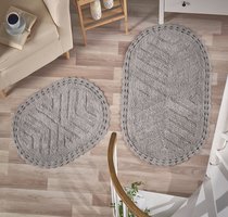Набор ковриков для ванной "MODALIN" кружевной CROSS 60x100 + 50x70 см 1/2, цвет серый, 50x70, 60x100 - Bilge Tekstil