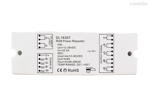 Donolux, RGB усилитель сигнала, напряжение питания 12-36V, ток 3/4х8А, выходная мощность 3/4*(96-288 - Donolux