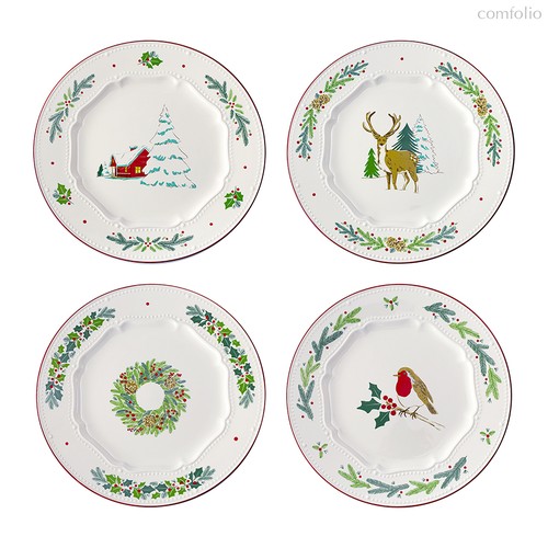 Набор из четырех тарелок Nordic winter из коллекции New Year Essential, d23 см - Tkano