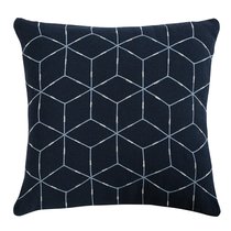 Подушка декоративная из хлопка темно-синего цвета с геометрическим орнаментом Ethnic, 45х45 см - Tkano