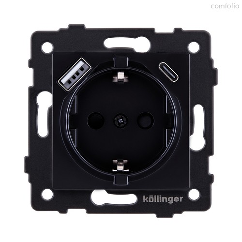 Розетка штепсельная SCHUKO 16A/250 В с USB A+C 20W, черный Kollinger REA-004BK для Aspekt, Eleganz, Reflex - Kollinger