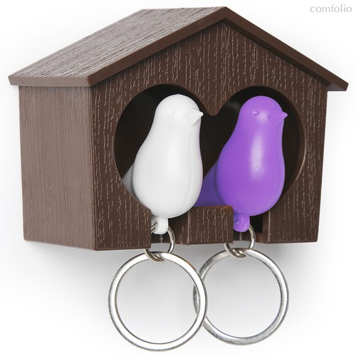 Держатель для ключей Duo Sparrow, коричневый/белый/фиолетовый - Qualy