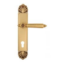 Дверная ручка Venezia Castello CYL на планке PL87 французское золото + коричневый - Venezia Collezione