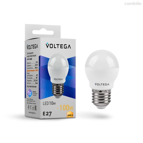 Светодиодная лампа шар 10Вт 3000K E27 180° - Voltega