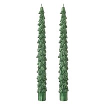 Набор из двух свечей зеленого цвета из коллекции New Year Essential, 25 см - Tkano