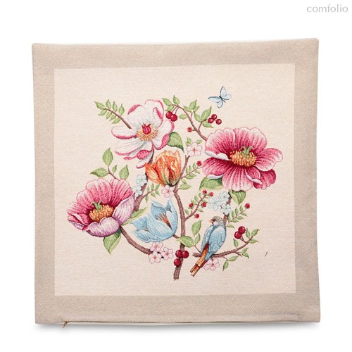 Наволочка Mix&Match Home Магнолия 45х45 см, гобелен, бежевая - Mix&Match