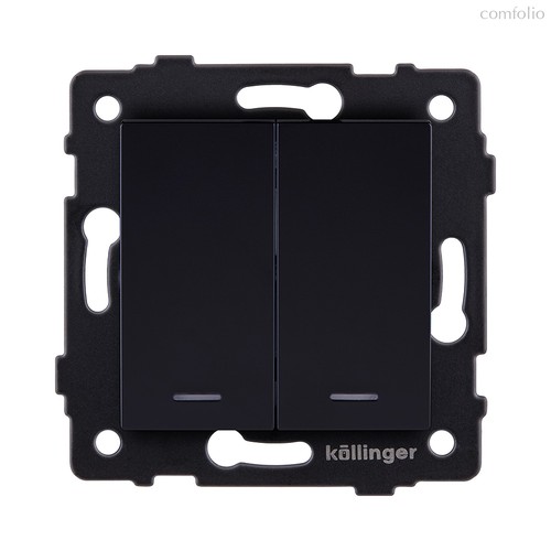 Выключатель кнопочный 2-клавишный 10А/250В с LED подсветкой, черный Kollinger REA-S-014BK для Aspekt, Eleganz, Reflex - Kollinger