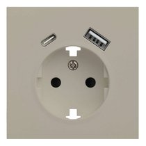 Лицевая панель для розетки 2к+з с USB A+C 35637 LT, латте - Rikett