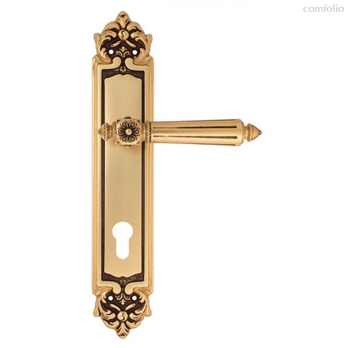 Дверная ручка Venezia Castello CYL на планке PL96 французское золото + коричневый - Venezia Collezione