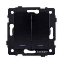 Выключатель 2-клавишный 10А/250В с LED подсветкой, изогнутый, черный Kollinger REA-R-008BK для Aspekt, Eleganz, Reflex - Kollinger
