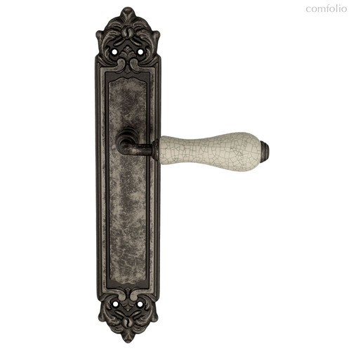 Дверная ручка Venezia Colosseo белая керамика паутинка на планке PL96 античное серебро - Venezia Collezione