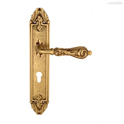 Дверная ручка Venezia Monte Cristo CYL на планке PL90 французское золото + коричневый - Venezia Collezione