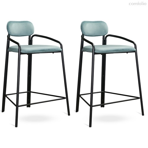 Набор из 2 полубарных стульев Ror, Round, велюр, черный/светло-бирюзовый - Latitude