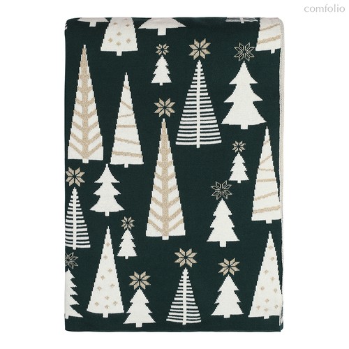 Плед из хлопка с новогодним рисунком Whitewood из коллекции New Year Essential, 130x180 см - Tkano