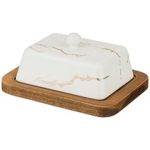 Масленка На Деревянной Подставке Коллекция Золотой Мрамор Цвет: White