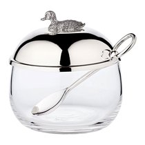 Банка для меда с ложкой Edzard Уточка 320 г, d9хh10 см, посеребрение, стекло - Edzard