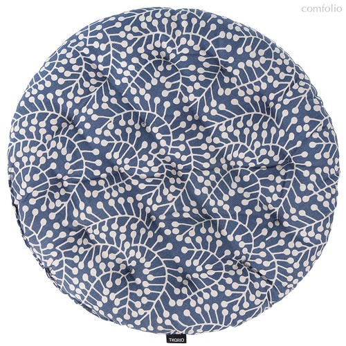 Подушка на стул круглая темно-синего цвета с принтом Спелая Смородина из коллекции Scandinavian touch, 40 см - Tkano
