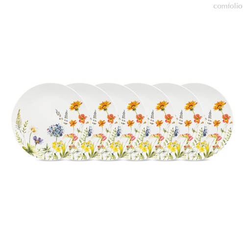 Набор тарелок закусочных Decor de table Полевые цветы 22 см, 6 шт, керамика, белая - Decor De Table