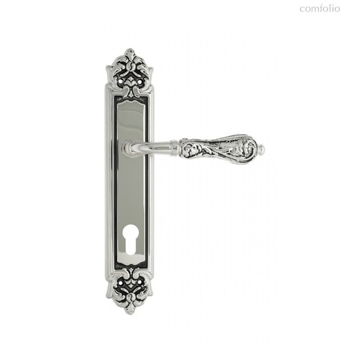 Дверная ручка Venezia Monte Cristo CYL на планке PL96 натуральное серебро + черный - Venezia Collezione