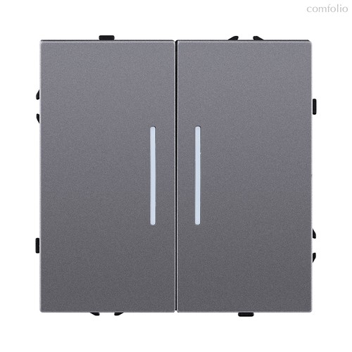 Выключатель 2-клавишный проходной 10А/250В с LED подсветкой, серый Kollinger Eclipse EC-011GY - Kollinger