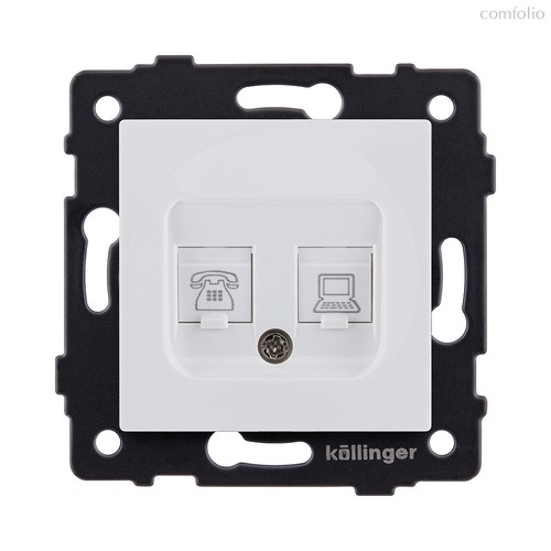 Розетка двойная RJ11 + RJ45 Cat.6, белый матовый Kollinger REA-011WM для Aspekt, Eleganz, Reflex - Kollinger