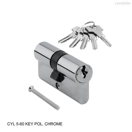Ключевой цилиндр CYL 5-60 KEY POL. CHROME (Хром) - Rush
