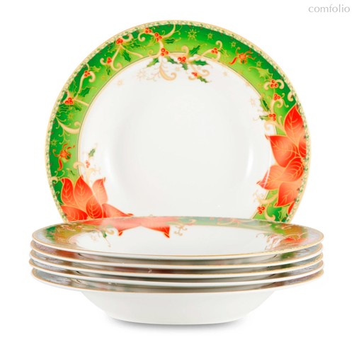 Набор тарелок суповых Lamart Palais Royal Рождественская звезда 23 см, 6 шт, фарфор, 23 см - Lamart