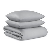 Комплект постельного белья из премиального сатина светло-серого цвета из коллекции Essential, 200х22 - Tkano