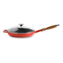 Сковорода с крышкой LAVA d28 см, 2,3 л, деревянная ручка, чугун, красная - Lava
