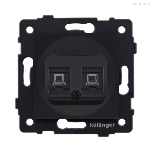 Розетка двойная Ethernet RJ45 Cat.6, черный матовый Kollinger REA-019BM для Aspekt, Eleganz, Reflex - Kollinger