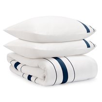 Комплект постельного белья из сатина белого цвета с темно-синим кантом из коллекции Essential, 150х200 см - Tkano