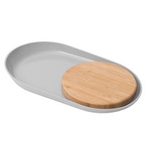 Овальная тарелка с бабуковой доской 34,5*20,5*3,5см Leo, цвет серый - BergHOFF