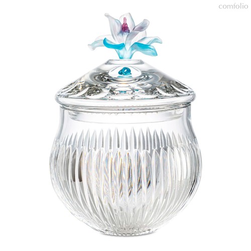 Конфетница с крышкой Decor de table Дефанс Магнолия 23,5х17,5 см, хрусталь, цветок пурпурно-голубой - Decor De Table