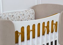 Мягкие бортики для кроватки KIDI soft "Зайчики с грибами" (горчичный, сатин) - Ellipse