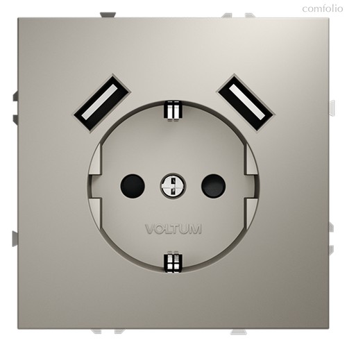 Розетка встраиваемая VOLTUM S70 с заземлением и защитными шторками, 16А, с USB, A+A, (кашемир) - Voltum