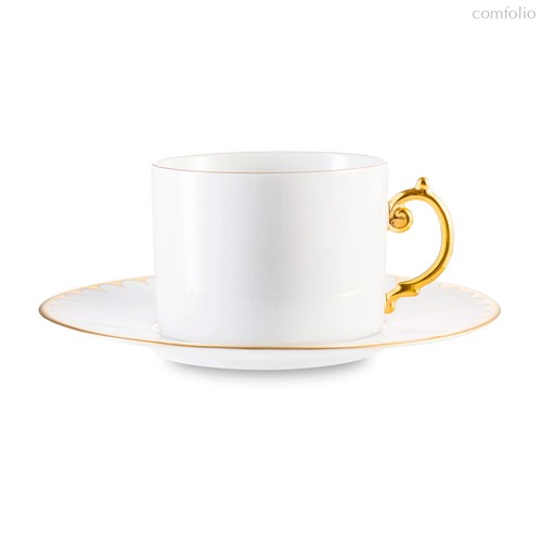 Чашка чайная c блюдцем L’Objet Эгейская 230 мл, золотой декор, фарфор - L’Objet