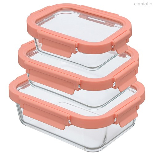 Набор из 3 прямоугольных контейнеров для еды розовый - Smart Solutions