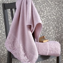 Комплект махровых полотенец "KARNA" c гипюром ELINDA 50x90-70х140 см, цвет пудра, 50x90, 70x140 - Bilge Tekstil