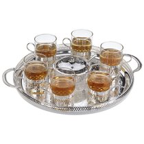 Набор для чая Queen Anne: поднос, сахарница, ложка, 6 стаканов с подстаканниками, сталь, стекло, пос - Queen Anne