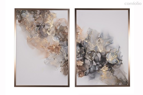 Постеры "Мрамор. Диптих-3" (2шт)x70x100см, багет латунь, с поталью - Garda Decor