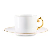 Чашка чайная c блюдцем L’Objet Эгейская 230 мл, золотой декор, фарфор - L’Objet