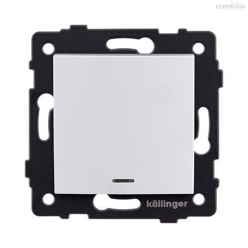 Выключатель 1-клавишный проходной 10А/250В с LED подсветкой, изогнутый, белый Kollinger REA-R-004WH для Aspekt, Eleganz, Reflex - Kollinger