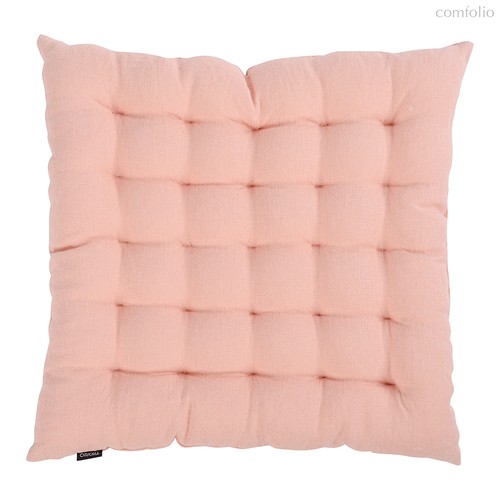 Подушка стеганая на стул из умягченного льна розово-пудрового цвета из коллекции Essential, 40х40 см - Tkano