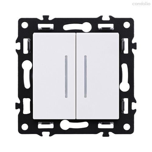 Выключатель 2-клавишный проходной 10А/250В с LED подсветкой, белый Kollinger Asthetik AS-011WH - Kollinger