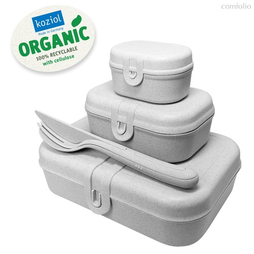 Набор из 3 ланч-боксов и столовых приборов PASCAL Organic серый - Koziol